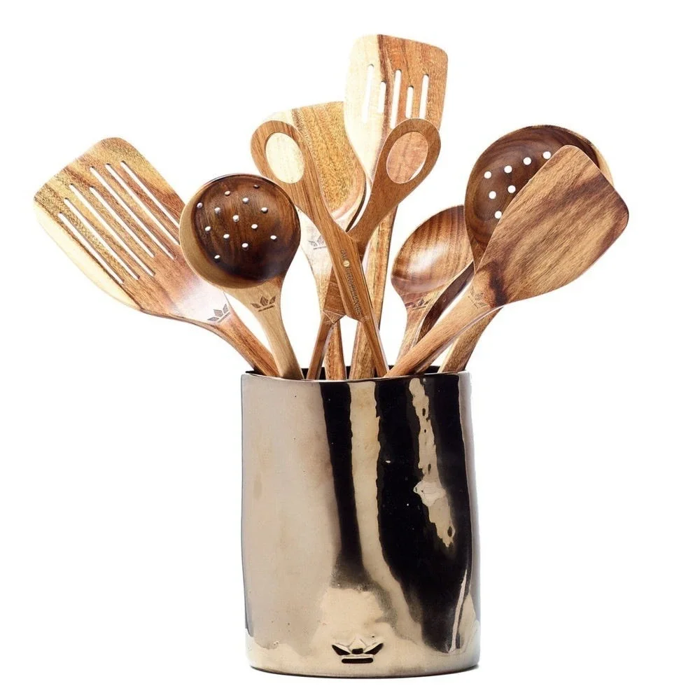 Dutchdeluxes Dented Crock Utensil Holder - Platinum Ceramic - Handmade Portugal - Picture 1 of 10